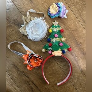 3 headbands 1 clip in hair bows. Eclectic Egg. Handmade by small shops.